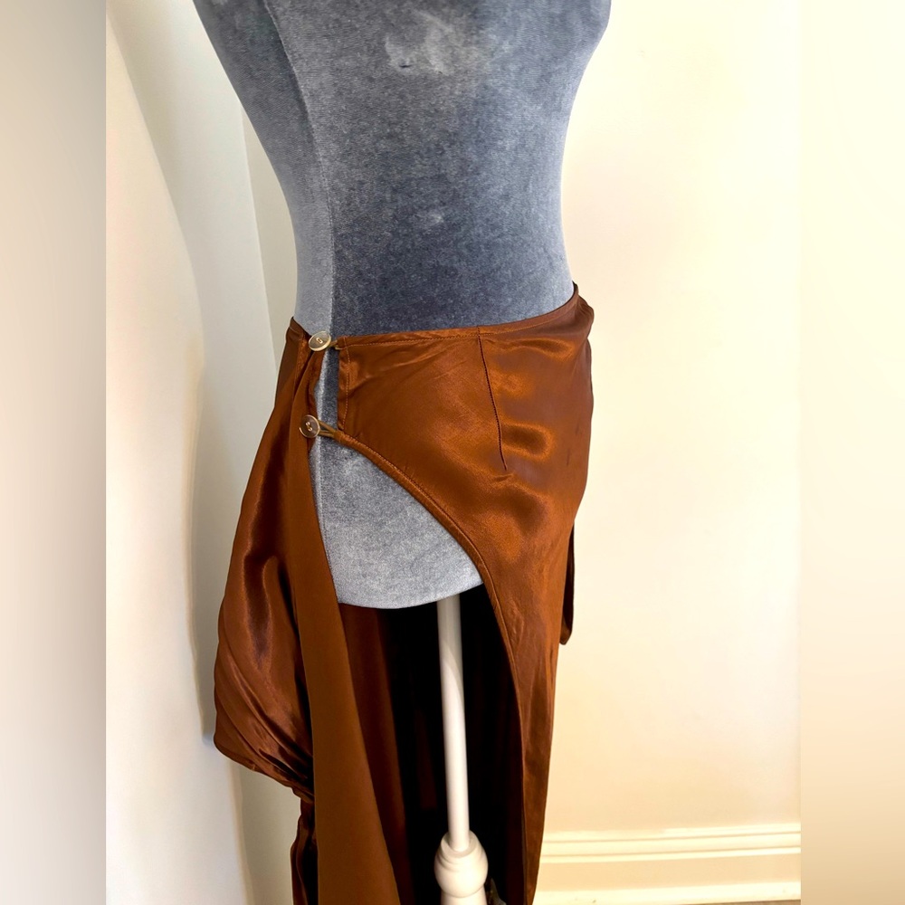 Enza Costa Satin Wrap Skirt In Saddle Brown Size 0/Xs - Picture 8 of 16